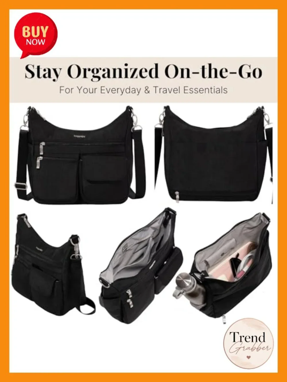 Nylon Crossbody Hobo Bag RFID Blocking EMF Pocket Lightweight Travel Purse